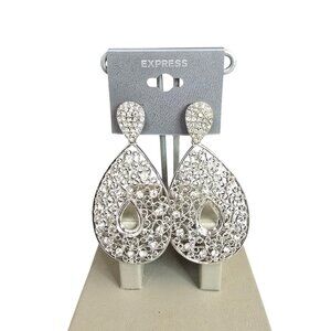 Express Women's Party, Prom Wedding Silver Plated Rhinestone Dangle Earrings NWT